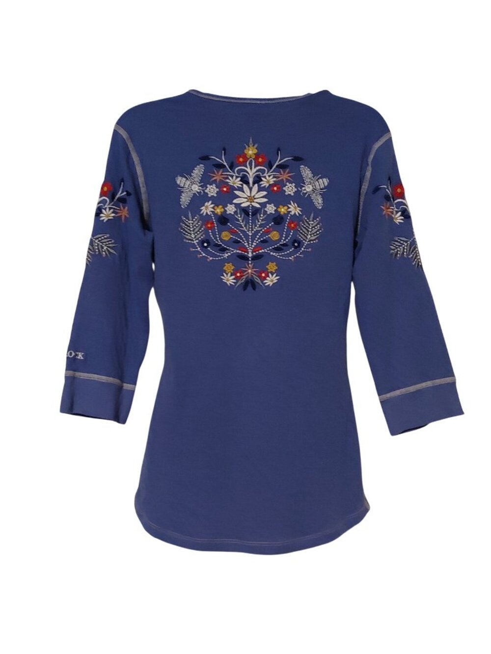 Alp-N-Rock Top S Bee Floral Henley Folk Boho Western Alpine Embroidered